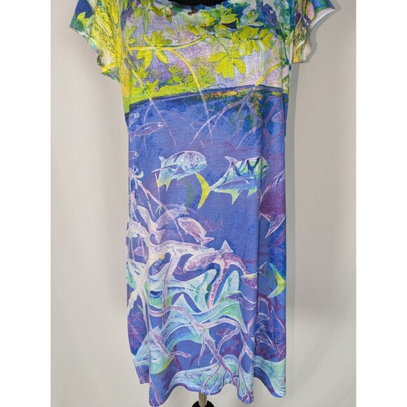 Guy Harvey Dress S Women's Bright Multicolor Fish Underwater Sheer Tshirt Dress - Picture 2 of 5
